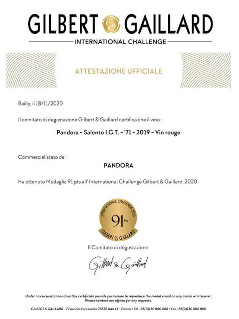 Vang Ý Cantine Pandora 71 Primitivo del Salento IGT Rượu vang Ý Cantine Pandora 71 Primitivo del Salento IGT