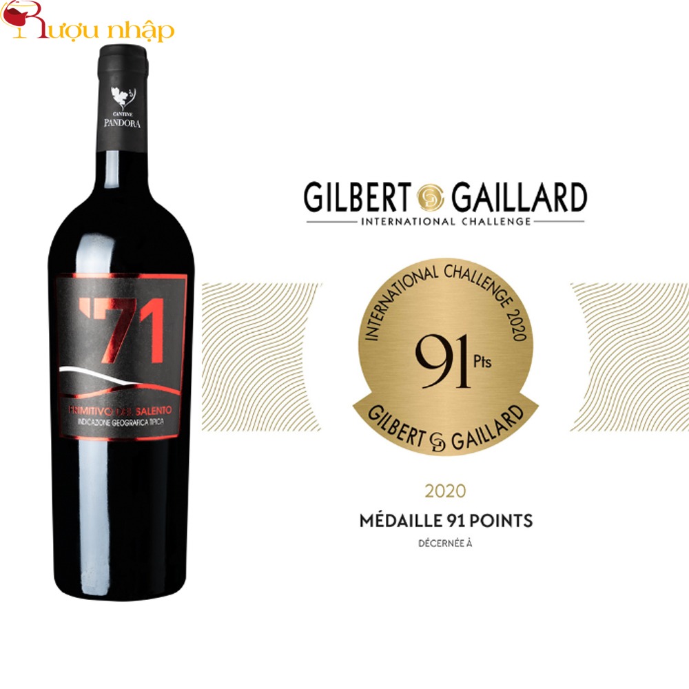 Vang Ý Cantine Pandora 71 Primitivo del Salento IGT Rượu vang Ý Cantine Pandora 71 Primitivo del Salento IGT
