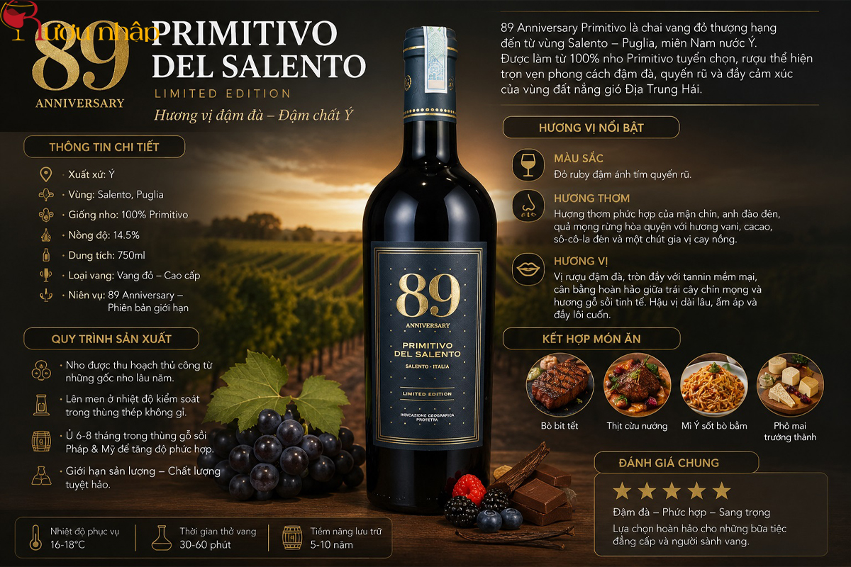 Vang 89 Anniversary Primitivo Giá tốt nhất