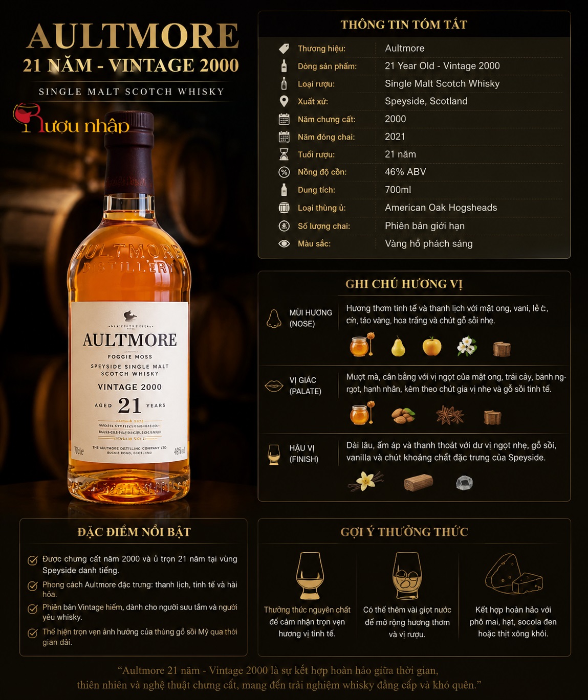 Rượu Aultmore 21 Năm Vintage 2000 – Exceptional Cask Series