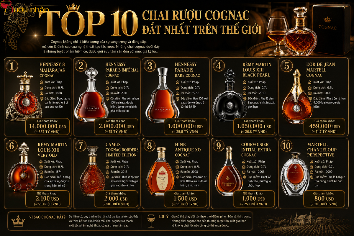 Top 10 chai rượu Cognac đắt nhất trên thế giới