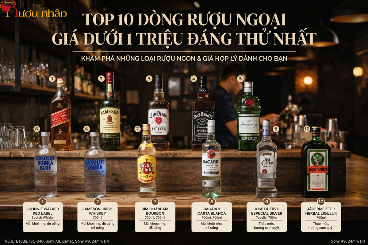 Top 10 dòng rượu ngoại giá dưới 1 triệu đáng thử nhất