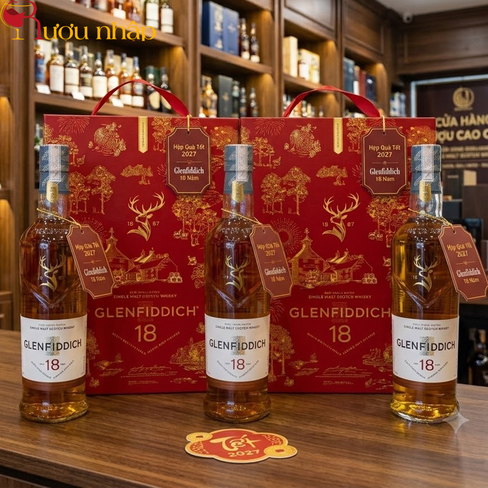 Glenfiddich 18 Năm Hộp Quà Tết 2027 – Tuyệt Phẩm Single Malt Scotch Whisky Đẳng Cấp