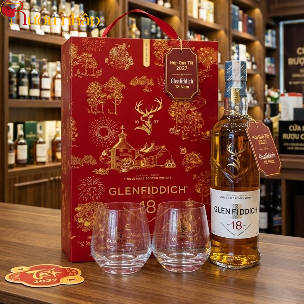 Rượu Glenfiddich 18 Năm Hộp Quà Tết 2027 Tuyệt Phẩm Single Malt Scotch Whisky